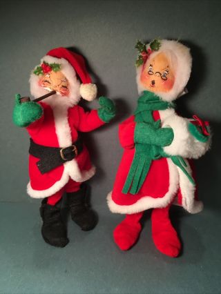 Set Of 2 Vintage 1963 Annalee Mobilitee Christmas Santa Claus And Mrs.  Claus