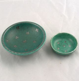 2 Vintage Gustavsberg Argenta Sweden Pottery Bowls 1094 & 957 With Anchor Mark
