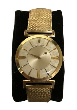 Vintage 1960s Mens Longines Mystery Dial Solid 14k Gold Case Watch.  W Box.