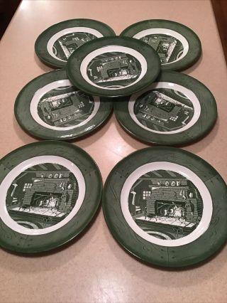 Colonial Homestead Green By Royal 10 " Dinner Plates,  Set Of 7,