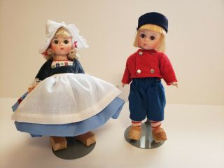Vintage Madame Alexander Netherlands Boy And Girl Dolls With Stands And Boxes