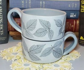 Bristoleaf Wizard Of Clay NY Blue Leaf Large Pair Soup Mugs Set of Two (2) 3