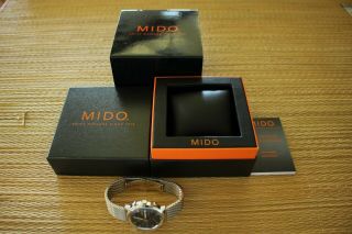 NOS MIDO 8885 CHRONOGRAPH COMMANDER RARE BLACK DAY & DATE DIAL WATCH & BOX SET 2