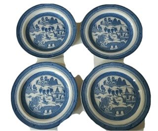 4 Woods Ware Canton Lunch Plates Blue Transferware Wood & Sons England 5686