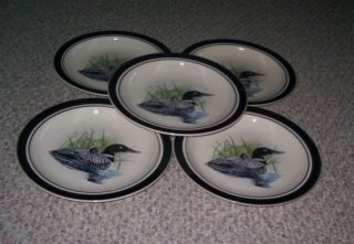 5 Folkcraft Folk Craft Loon Lake Scotty Z 11 " Stoneware Dinner Plates