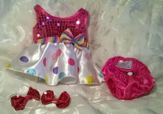 Pretty 4 Pc.  " Build A Bear " Fancy Party Dress,  Panties&ear Bows For 18 " Toy.  Exc.  Cond