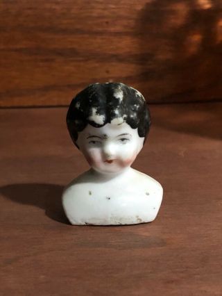 Antique Germany? Vtg Miniature China Porcelain Bisque Doll Head Shoulder Bust 3