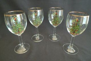 Vintage Spode Christmas Tree Holiday Set Of (4) All Purpose Wine Glasses