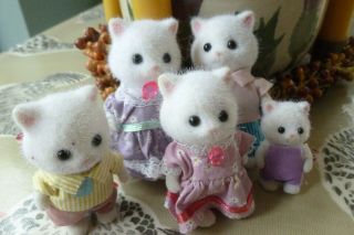 Sylvanian Families Vintage Set White Toy Persian Cat Figures X 5