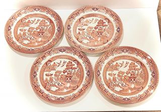 Churchill Willow Rosa Pink Red 10” Dinner Plate Made In England Set Of 4
