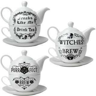 Alchemy Gothic Tea For One Set Freaks Like Me Witches Purrfect Brew Cat Teapot
