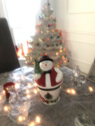 Spode Mr Snowman Snow Man 10 " Tall Cookie Jar Christmas Tree