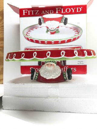 Fitz And Floyd Stocking Stuffers Cake Stand/chip And Dip Santa Pedestal