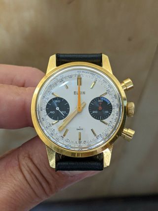 Vintage Elgin Chronograph Watch Panda Valjoux 7733