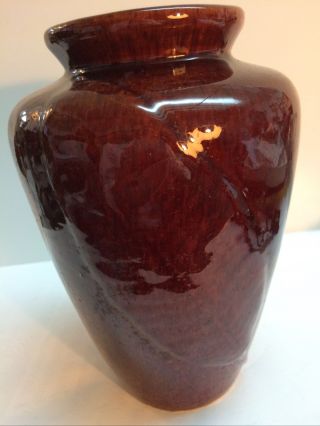 Vintage Zanesville Tobacco Leaf Gloss Brown Vase 8 1/4 "