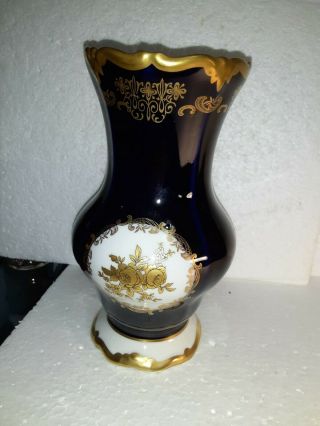 Vintage Weimar Cobalt Porcelain Vase With Gold Trim 8 "