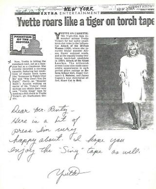 Yvette Vickers Two (2) Handwritten Notes Actress
