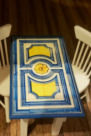 Dollhouse Miniature 1:12 Tile Look Kitchen Table with Two Chairs 2