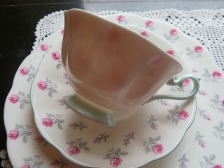VTG ROYAL ALBERT BONE CHINA ENGLAND WHITE W PINK ROSES TEA CUP & SAUCER TRIO 3