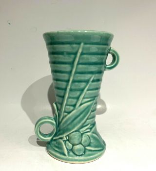 Vintage Mccoy Pottery Green Leaves And Berries Double Handle Vase