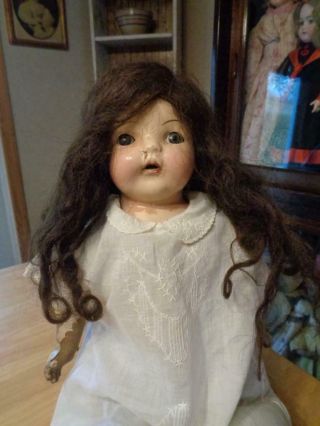 Vintage Composition/cloth Mama Doll Repair/restoration Rough 21 " Human Hair Wig