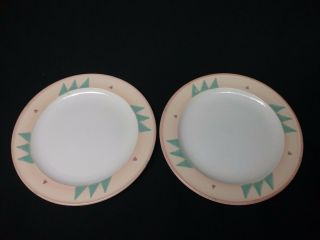 Set Of 2 Taos Southwest Style Green Peach White Treasure Craft Serving Plate Usa