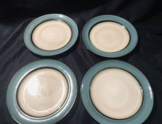 Set Of Four (4) Pier 1 Imports Teal Reactive Stoneware 11 " Dinner Plates