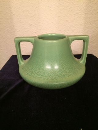 Vtg Arts & Crafts Haeger Pottery 2 Handle Vase Geranium Green Glaze Style Wow