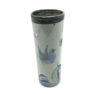 Ken Edwards Mexican Tonala Pottery Stoneware - 7 " Cylinder Vase - Signed