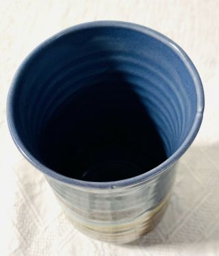 Blue,  Brown Stoneware Pottery Handmade BONNEMA Art Pottery Vase Bath Maine 3