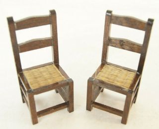 Vintage Concord Dollhouse Miniatures 2 Sitting Chair Set Dark Wood - 3.  5 " High