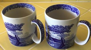 Spode,  Italian,  Coffee Mugs,  Tea Mugs,  Set,  (2),  Made In England,  Blue,  3.  5 In.