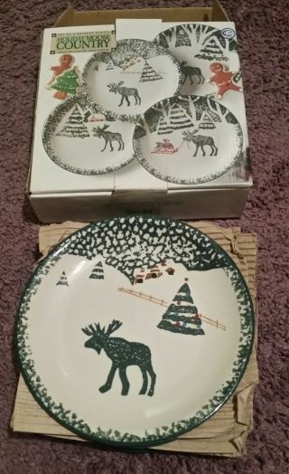 Tienshen Folk Craft Holiday Moose Country Dessert Plates (B) 3