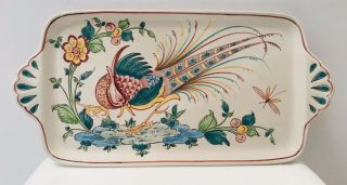 Anfora - Agueda Hand Painted Ceramic Tray Bird Floral Pastel Portugal 12 " X6 " Vtg
