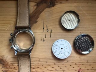 Jaeger Lecoultre White Vintage Chronograph Valjoux 72 Steel Watch Kit Parts