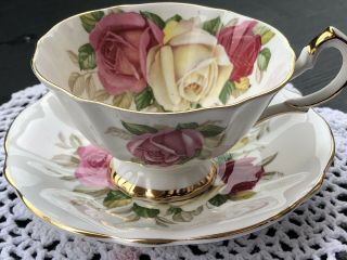 Vintage Lady Sylvia Queen Anne Fine Bone China Teacup Saucer Roses England