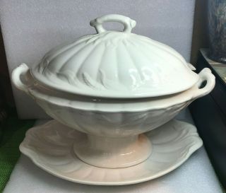 Wm Adams & Sons England White Ironstone Soup Tureen & Under Plate Ceres Wheat