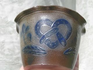 David Eldreth Salt - Glazed Stoneware Pottery Pretzel & Leaf Bowl Brown Blue