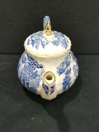VINTAGE SADLER England “Blue Willow” Teapot,  Blue White Gold Trim 2