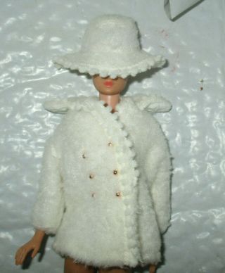 Vintage Mod Barbie Clone Size White Fuzzy Coat With Hat