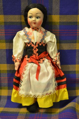 Vintage 9 " 1950s Paper Mache Face/cloth Body Doll,  In Ethnic Dress Made In Italy