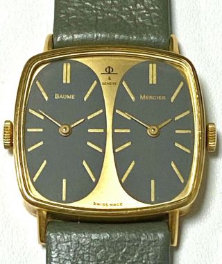 Baume Mercier 18k Yellow Gold Two Time Zone Watch Mechanical 1960 