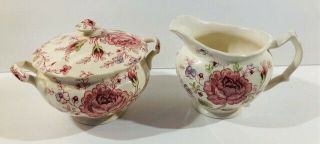 Johnson Brothers Rose Chintz - Sugar Bowl And Creamer Set - Made In England