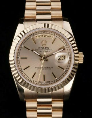 Mens Rolex Day - Date President Solid 18k Yellow Gold Watch Champagne Fluted13531