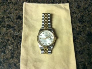 Rolex Mens Datejust Factory Diamond Dial Two - Tone Quickset Watch,  Rolex Band