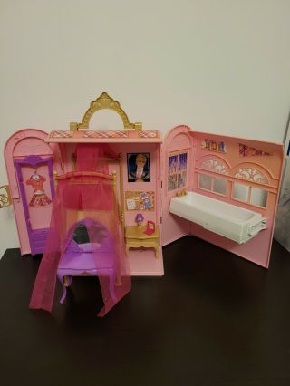 Mattel Barbie Fold & Go Bedroom & Bath Folding House Travel Carry Case Playset