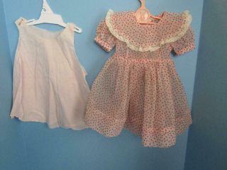 Vintage Factory Made Polka Dotted Frilly Dress And Slip For 24 - 25 Inch Dolls