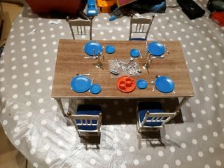 Vintage Sindy Doll Dining Table Chairs & Tableware - 1970 