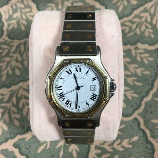Cartier Santos Octagon 18k Gold Steel Automatic Watch Ac 1790