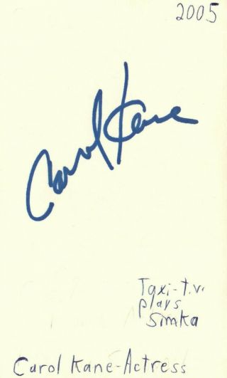 Carol Kane Actress Simka In Taxi Tv Show Autographed Signed Index Card